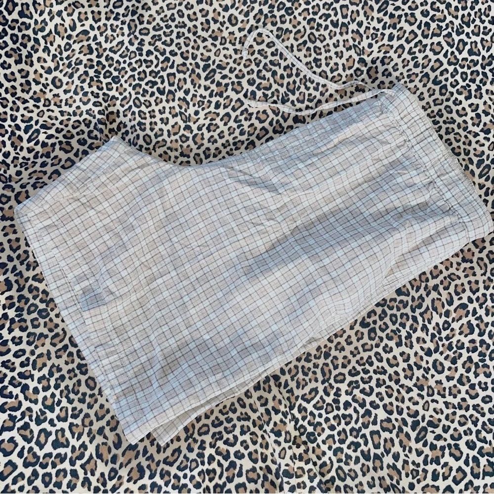 Vintage Shorts Large Linen Blend Plaid Drawstring Tan Grannycore Vacation Summer